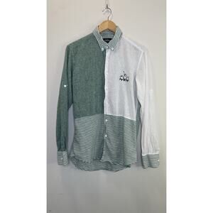 Tonelli Shirts Slim Fit Linen Preppy Coastal Striped Beach Roll Tab XL 43/44